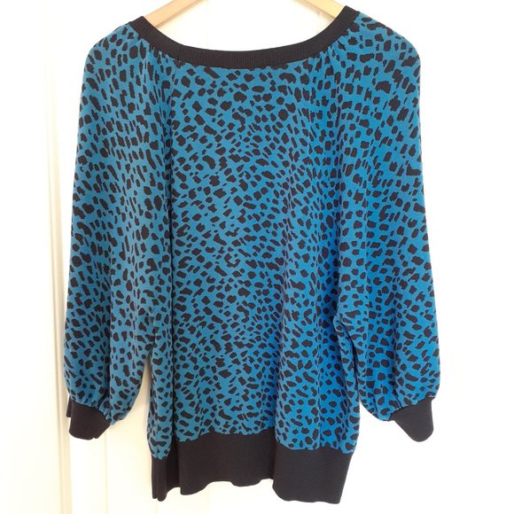 Ann Taylor Leopard Print Raglan Sleeve Sweater Blue Size XL - Picture 2 of 9